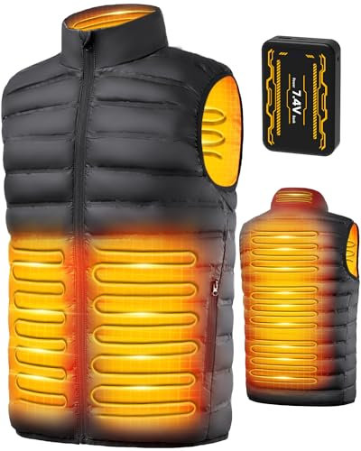 Beheizbare Weste, Beheizte Daunenweste Herren Damen, Heizweste mit 7,4V 25000mAh Akku, Wärmeweste mit 6 Heizzone, 3 Einstellbare Wärmestufe, Beheizte Jacke mit Powerbank für Outdoor Motorrad Skifahren