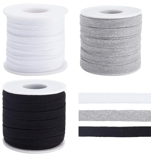 BENECREAT 3 Rouleaux de Cordons Plats en Coton de Remplacement de 30 m, 3 Couleurs Cordon de Cordon Plat de 10mm de Large avec Bobines en Plastique, Accessoires de Vêtement, Pantalons de Sport, Pull