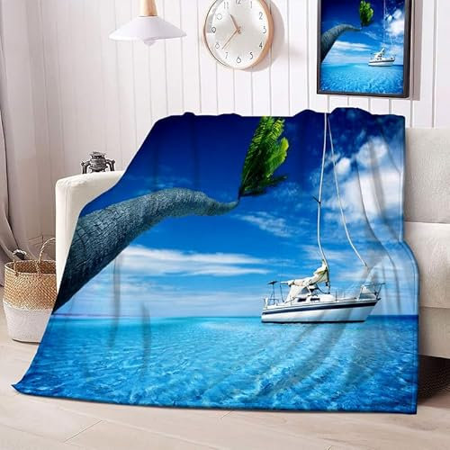 Kuscheldecke Flauschig Boot Decke Sofa Klein Fleecedecke Maritim Weiche Warm SofaüBerwurf Comfy Blau Wohndecke Flanelldecke XXL als Couchdecke BettüBerwurf 220x240 cm