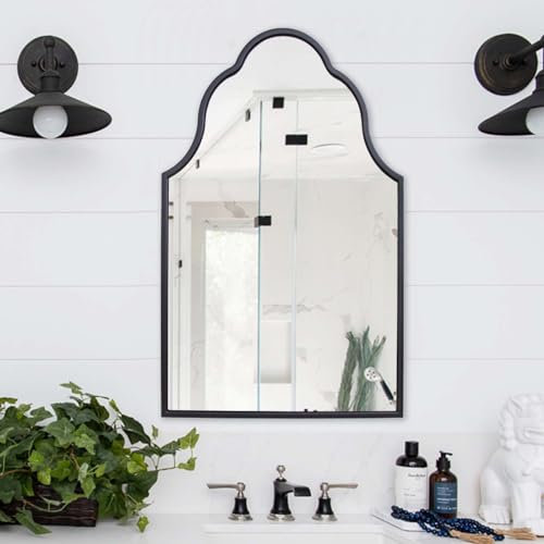 Chende Bogenspiegel mit Holzrahmen, großer schwarzer Badezimmerspiegel für die Wand, antiker gewellter Spiegel für Eingangsbereich, Wohnzimmer, Esszimmer, 91,4 x 61 cm