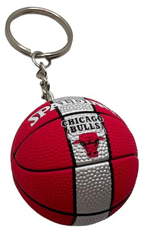 Balle porte-clés compatible avec NBA Bulls couleur rouge fuschia et argent basket gadgets accessoires idée cadeau homme femme enfant pendentif créatif 3D, rouge, Taille Unique