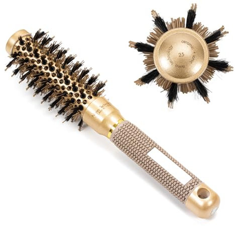 Rundbürste zum Föhnen, Haarbürste Rund, Rundbürste Nano Thermo-Keramik & Ionic Tech Haarbürste, Rundbürste mit Wildschweinborsten, verbessert die Textur zum Stylen, Locken und Glänzen der Haare (25cm)