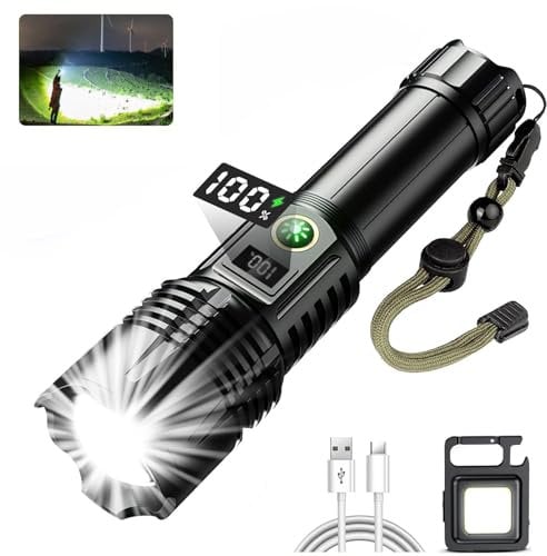 UNAGEA Rechargeable LED Torch,Super Bright 900000 High Lumens Torches with 5 Modes, Powerful USB-C Flashlight 26650 Battery Long Lasting, Waterproof Tactical Flash Light for Camping, Emergencies (M)