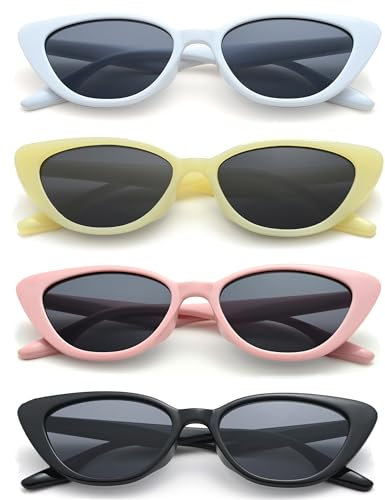 Unning 4 Pack Retro Cat Eye Sunglasses Colorful Vintage Sunglasses Set Cat Eye Party Glasses for Women