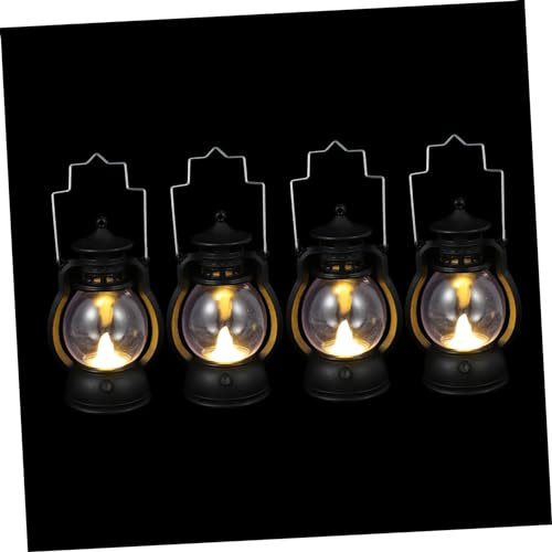 Zerodeko Arbeitslampe 4 Stück Retro-led-Laterne Miniatur-kerosin Halloween-Retro-Laterne Öllaterne Aus Metall Led-Retro-Laterne Hängende Laterne Aus Metall Abs Schreibtisch Nachtlicht Laterne Lampe
