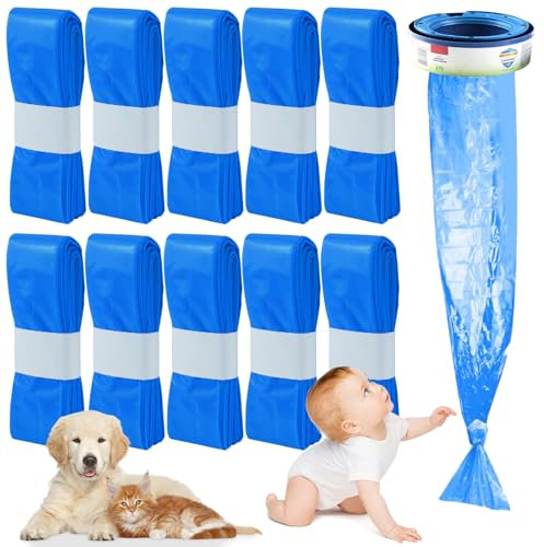 Pgtc Windeleimer-Nachfüllbeutel,10er-Pack Baby-Windeleimer-Nachfüllbeutel,Duftende Katzenstreu-Nachfüllbeutel,Duftende Nachfüllbeutel Kompatibel mit Dekor Plus/Korbell Slim Nachfüllbeuteln (Blau)
