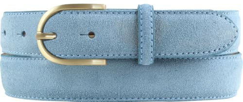 BELTINGER Damen-Gürtel aus Veloursleder 3,0 cm | Velour-Ledergürtel für Damen 30mm | Wildleder-Gürtel mit runder, goldener Gürtelschließe | Jeansblau 95cm