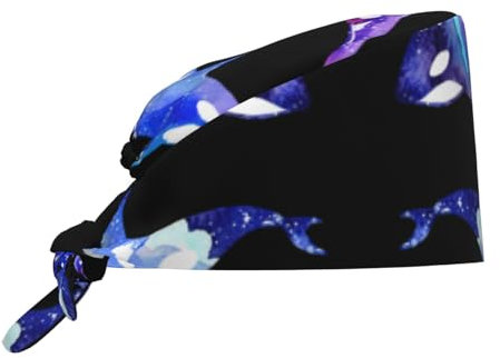 Orca Killer-Wal-Hut für Damen und Herren, bequem, verstellbar, Reinigung, Arbeitskappe, weich, atmungsaktiv, Schwarz, Schwarz, Einheitsgröße