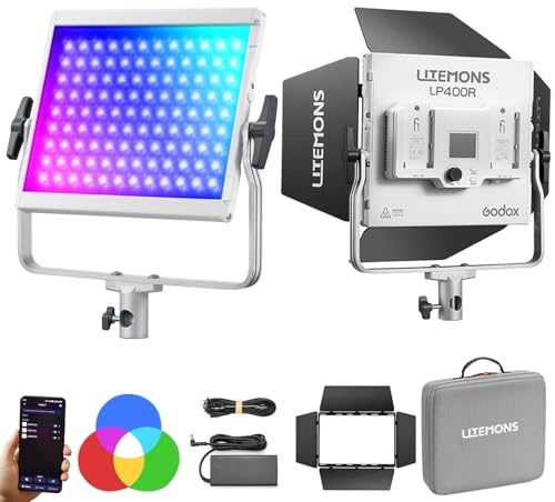Godox LP400 RGB LED Panel with App Control, 36W Photography LED Video Light/360° RGB/1800K-10000K/CRI 96+/TLCI 96+/ 14 FX Modes for Game Streaming YouTube Photography (1PCS)