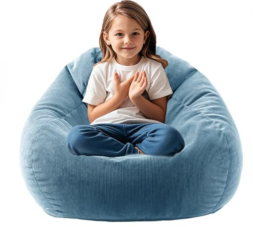 Sitzsack aus Memory-Schaum, für Teenager oder Erwachsene, mit Füllung, Sitzsack-Sofa mit Griff, superweich, waschbar, Cordstoff, 91 cm, Blau