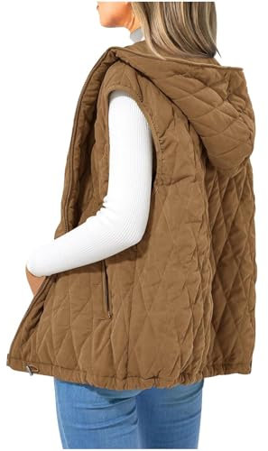 OVARA Ladies Quilted Gilet with Hood Sleeveless Padded Jackets Womens Winter Outdoor Warm Thermal Vests Outerwear Body Warmers Outdoor Casual Hooded Padded Gilets