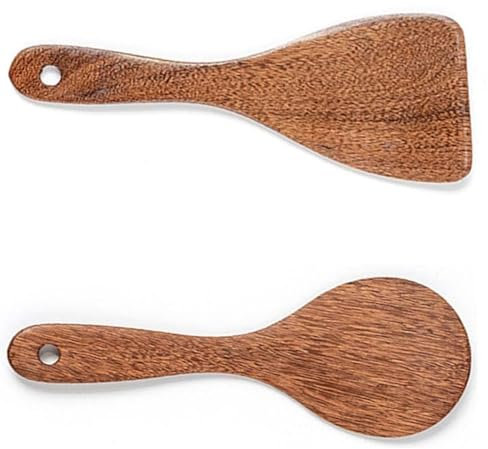 2 Pcs Wooden Rice Spoon Set Non Stick Rice Paddle Heat Resistance Serving Spoon Wooden Spoons Rice Paddle Natural Wooden Rice Kitchen Cooking Spoons for Mixing and Serving Rice
