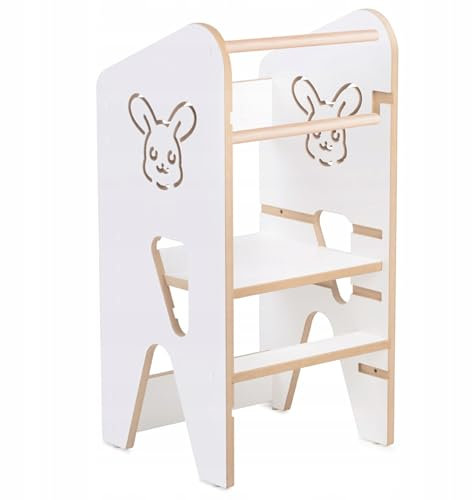 MISIOO Lernturm Ab 1 Jahr - Klappbarer Learning Tower Für Kinder, Weiß, MDF, Abgerundete Kanten, 3 Höhenstufen, Laminierte Oberflächen, Einfache Montage, 80x40x37 cm