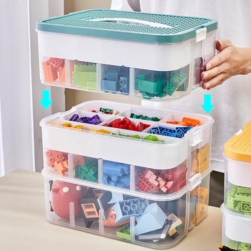 aichilra 3 Layers Clear Storage Boxes with Lids, Stackable Plastic Drawer Organiser, Toy Box for Lego, Magnetic Building Blocks Bricks Puzzle Board Organizer Accessories