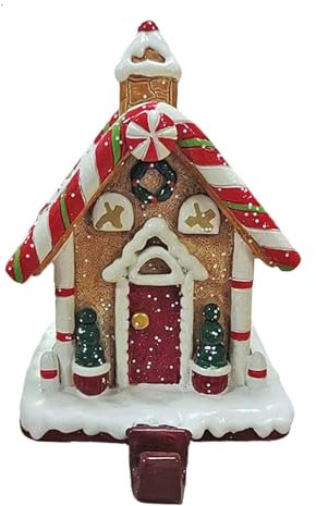 Uoqpty Gingerbread Village - Supporto per calza di Natale, decorazione in resina, decorazione per feste in stile cartone animato, decorazione per casa, caminetto, ingresso