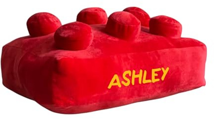 Echo Three Personalised Building Brick Cushion | Red Pillow Name | Kids Room Gift Home Filled Cushions Decorative Retro Fun