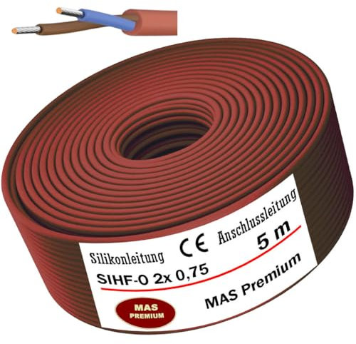 MAS Premium 5-250m Silikonkabel Anschlussleitung Silikonleitung Saunakabel SIHF-O 2x 0,75 1 1,5 2,5 4 6 fein drahtiger Flexibel für Geräte an denen hohe Temperatureinwirkungen (SIHF-O 2x 0,75, 5m)