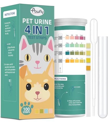 Pawfly Urinteststreifen für Katzen & Hunde, 100 Streifen, Haustier-Urinteststreifen für Keton, Glukose, spezifisches Gewicht & pH, Urinanalyse-Teststreifen für Tierärzte, genaue Diabetes-Tests für dia