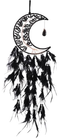 PATIKIL 28 Zoll Crystal Life of Tree Dream Catchers Feder Schwarz Weiß | Moon Dream Catchers, Wandbehänge Dekor, Handmade, Mit EdelJuwel Achat Juwel, Für zu Hause Hochzeit Schlafzimmer
