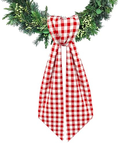 Celblisora Écharpe de Couronne de Noël à Carreaux Rouges et Blancs, Guirlande en Satin Seersucker, Ruban en Toile de Jute, Accessoire pour Couronne, Jardin, Porte, décoration intérieure nœud