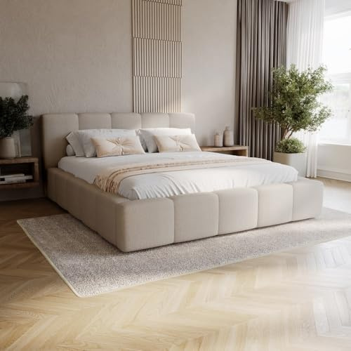 Chilly. Möbel Design Bett Palermo - Polsterbett 160x200 mit Bettkasten, Lattenrost und Kopfteil -Eleganter Velo-Stoffbezug Beige