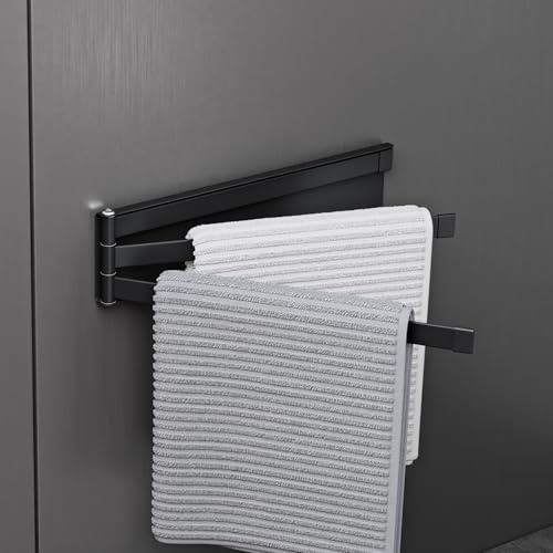 doporro Handtuchhalter ohne Bohren Schwarz, 180° schwenkbar, 3-armig, 24cm | Handtuchstange selbstklebend oder magnetisch, Handtuchhalter Bad aus Metall, Badetuchhalter für Bad Küche Gäste-WC, Folda-02