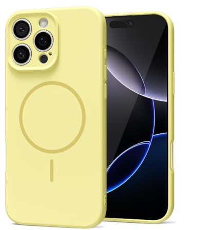 LoeoeL Magnetic Phone Case for iPhone 16 Pro Max Case Silicone, Cute Slim Thin Phone Cover Compatible with MagSafe for Women, Girly Soft Rubber Gel Mag Safecase with Camera Protection, Yellow