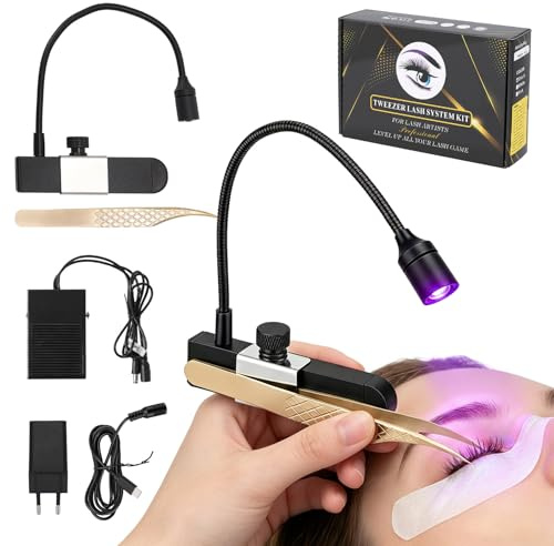 Lampada Per Ciglia, 1,8W Lampada Per Ciglia UV Portatile Per Fotopolimerizzazione Per Extension Con Interruttore A Pedale Pinzette Collo Cigno Polimerizzazione 2-3 Secondi