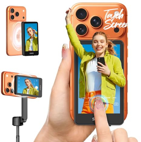 SYNCO XView Handy Selfie Monitor mit Touchscreen für iPhone 7-17 & Samsung, Magnetischer Smartphone Vlog Bildschirm, Kabellos 50M 3H Akku, mit Lautsprecher für TikTok YouTube Livestream (Schwarz)