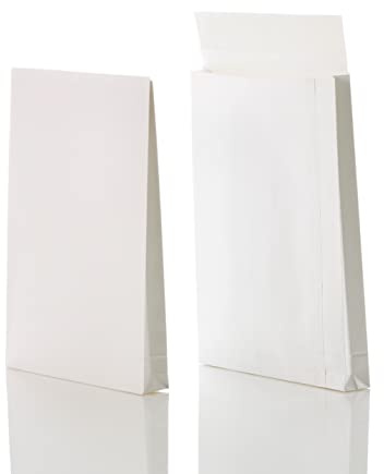 Bong Faltentasche C4 (200 Stück), haftklebende Faltentaschen mit Klotzboden und Seitenfalte, Versandtaschen aus weißem Kraftpapier, 324 x 229 x 40 mm, 130g/m²