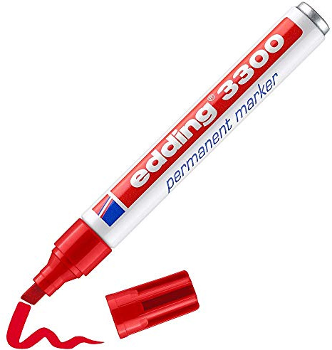 edding 3300 Permanentmarker - rot - 1 Stift - Keil-Spitze 1-5 mm - schnell trocknender Permanent Marker - wasserfest, wischfest - für Karton, Kunststoff, Holz, Metall - Universalmarker