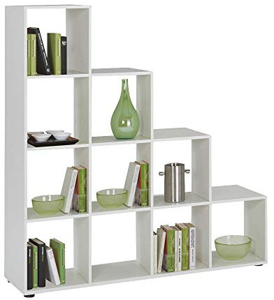 FMD Möbel, 248-002 Mega 2 Treppenregal Raumteiler Bücherregal Raumtrenner 10 Fächer, weiß, maße 138.5 x 141.5 x 32.6 cm (BHT)