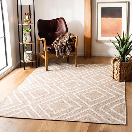 SAFAVIEH Kilim Collection Area Rug - 5' x 8', Beige & Ivory, Handmade Moroccan Viscose, Ideal for High Traffic Areas in Living Room, Bedroom (KLM516G)