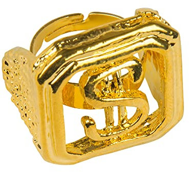 Boland 64400 - Ring Dollar, verstellbare Größe, Gold, aus Eisen, Währung, Zeichen, Fingerring, Accessoire, Kostüm, Verkleidung, Karneval, Fasching, Mottoparty, Zubehör, Halloween