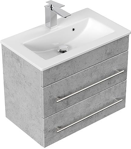 emotion | Waschbecken mit Unterschrank in Grau Marmoriert | Made in Germany | B60 x H52 x T36 cm | Waschtischunterschrank mit Zwei Schubladen | Keramik-Badmöbel für designvolle Badezimmer