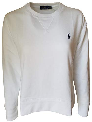 Ralph Lauren Damen Baumwollmischung Fleece Pullover Sweatshirt, Weiß (Marineblau), Large