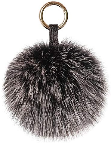 Kaninchenfell Anhänger Taschenanhänger Schlüsselanhänger Echtfell Pelz Fuchspelz Pom Pom Ball Bommel (schwarz mit weißer Spitze)