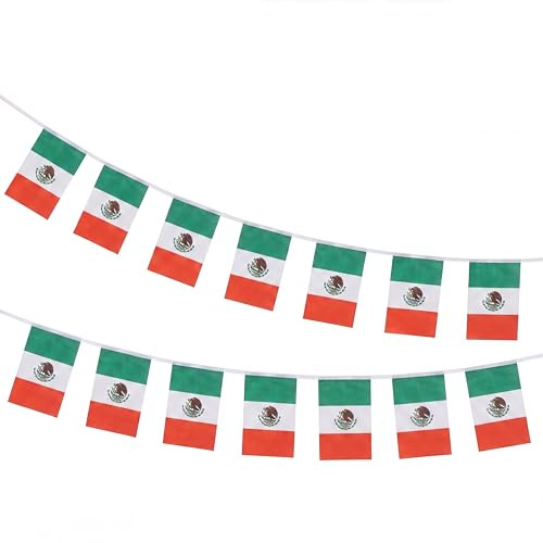 Sonia Originelli Mexiko Fahnen-Girlande ca. 4,5 m - Dekogirlande in der mexikanischen Nationalflagge für WM, EM und Public Viewing