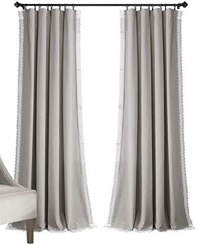 Lush Decor Rosalie Bauernhaus-Fenstervorhänge, rustikaler Stil, Paneel-Set für Wohnzimmer, Esszimmer, Schlafzimmer (Paar), 137 x 213 cm, Hellgrau