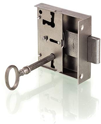 Antikas - Serrure en applique – H 62 x l 63 – Distance au canon 40 mm pour meubles, tiroirs, armoires.
