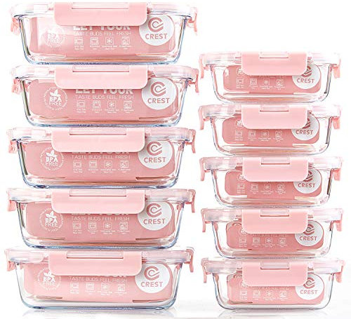Vorratsbehälter mit Deckel [10 Teile] Glas-Frischhaltedosen, BPA-Frei, Clip & Close, Geeignet für Mikrowelle, Gefrierschrank und Spülmaschine