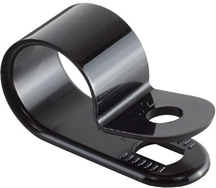 GTSE 100 Pack of Black Nylon P-Clips, 12.7mm (1/2) Diameter, Plastic Cable Clips