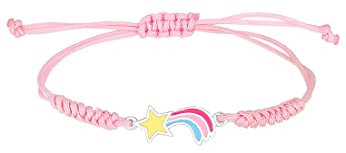 Elli Armband Kinder Regenbogen Niedlich Nylon Rosa mit Emaille Pastel in 925 Sterling Silber