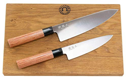 Kai Shun Seki Magoroku Redwood Set di coltelli | Coltello da cucina grande e piccolo | + grande tagliere massiccio in rovere, 34 x 21 cm | VK: 206,90 €