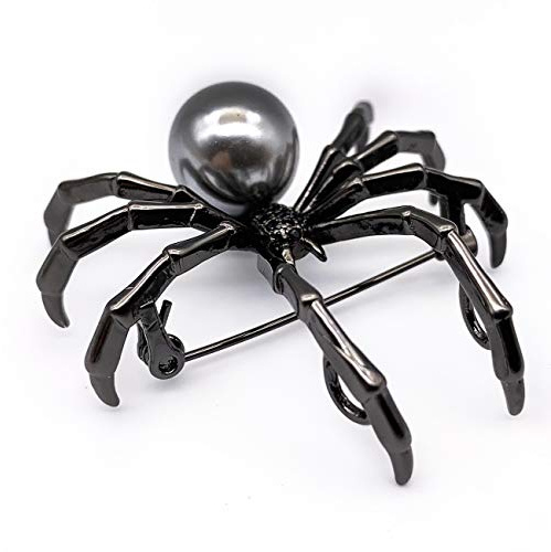 XGALBLA Realistische Kunstperlen-Brosche mit Tiermotiv, Insekten, Spinne, Schwarz, Perlen, Strass, keine Angabe