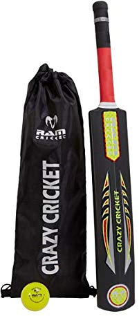 Ram Cricket Crazy Cricket Bat and Ball Set - Durable Plastic Construction with Powerful Hitting Zone – Available in Sizes 6, 4, 2, 0 & Embossed Seamed Softee ball Suitable for Garden, Beach or Park