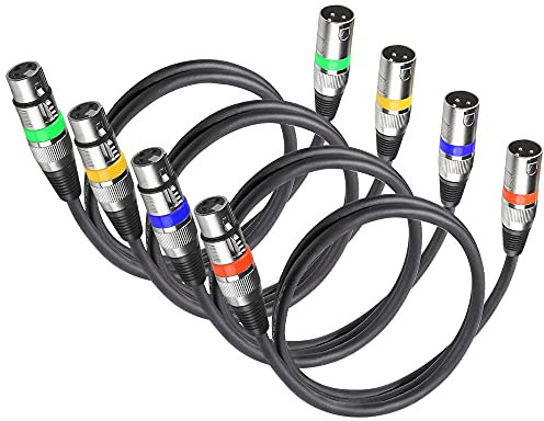 4Pack Cable Dmx 1.2m para Luces Cable Xlr Macho Hembra 3 Pines Cable Micrófono Xlr, Alargador Cable Canon Dmx Cables de Cabeza Movil Focos Escenario, Conexiones Xlr Mesa de Sonido Cable de Microfono