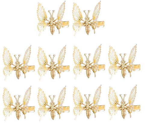 seluluory 10 Stück Schmetterlings-Haarspangen Metall Schmetterlings-Haarklammern Metallische Hohle Schmetterlings-Haarnadeln 3D Bewegliche Schmetterlings-förmige Haarspangen