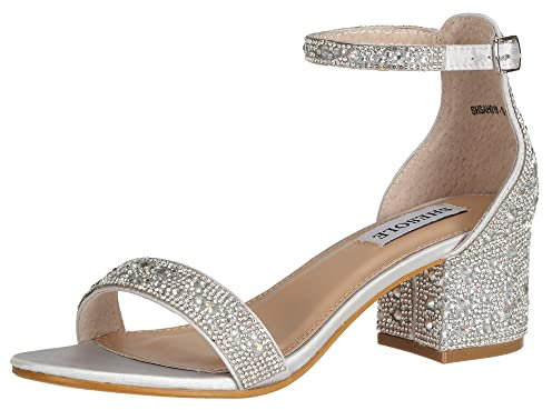 SheSole Women's Rhinestone Heels Sparkly Sandals Wedding Shoes for Bride Low Heel Prom Party Dress Shoes Silver Size 7