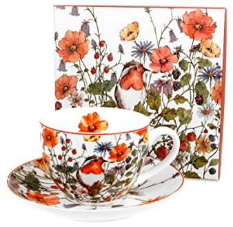 DUO FLORAL Tasse 250 ml WILD BIRD mit Untertasse, New Bone China Porzellan